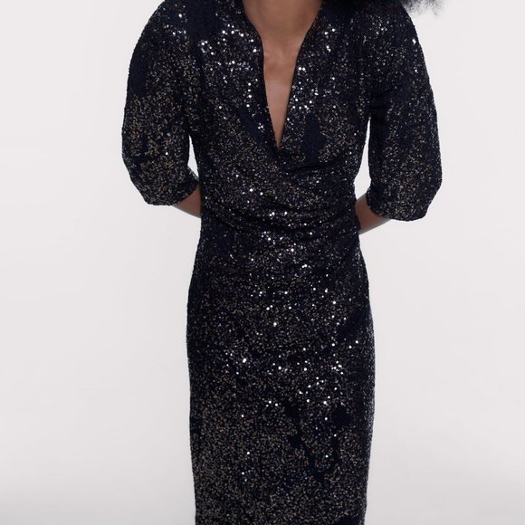 Zara | Dresses | Zara Draped Sequin Midi Dress | Poshmark